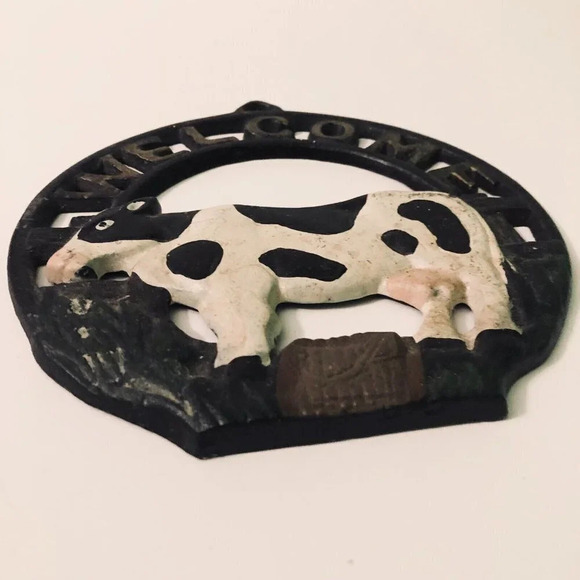 Vtg Cast  Iron Cow Welcome Door Hanger Sign Farmhouse Decor - Picture 5 of 15